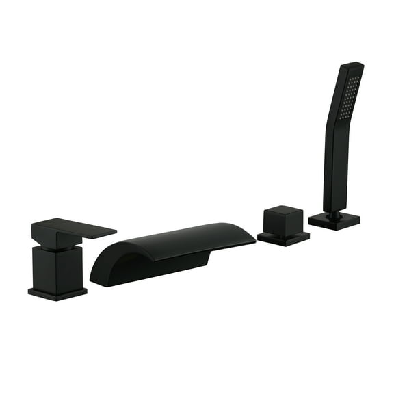 Boyel Living Single-Handle Tub Deck Mount Roman Tub Faucet with Hand Shower and Water Suply Hose in Matte Black