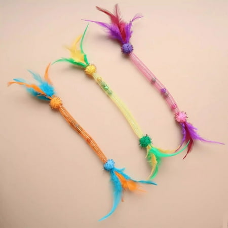 3 Pcs Interactive Cat Feather Toys Refills – Cat Elastic Rope Toy with Catnip Stretchable Teasing Stick for Cats & Kittens