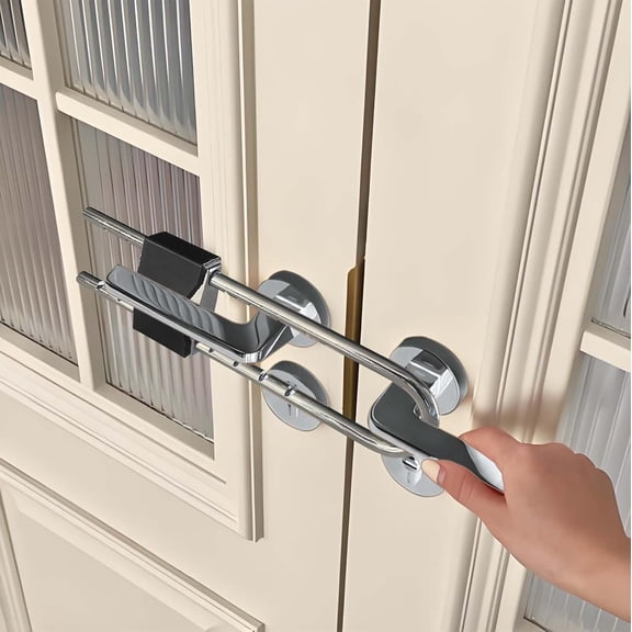 Door Lock for Double Doors, Adjustable Double Door Lock for Kick Ins for Various Knob Width Door