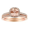 14K Rose Gold 1.25 carat Cushion Pink Morganite and Diamonds Halo Bridal Set by Hollywood Hills Jewelers