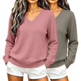 thumbnail image 4 of Comdrip 2Pc Women's Fall Winter V Neck Long Sleeve Basic Trendy Sweaters Fashion Casual Lightweight Knit Pullover Top Pink 2Xl, 4 of 5