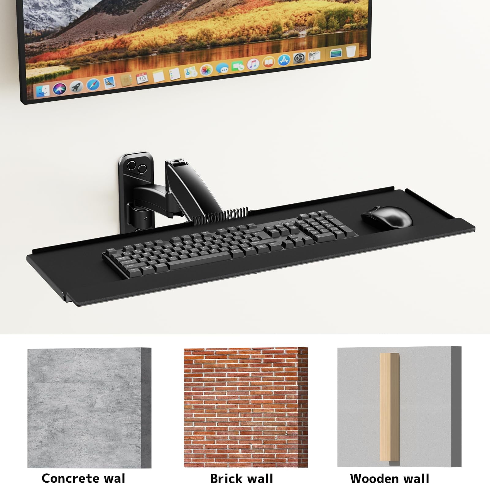 Keyboard Tray Wall Mount,Sit-Stand 26 Inch Keyboard and Mouse Stand, Black
