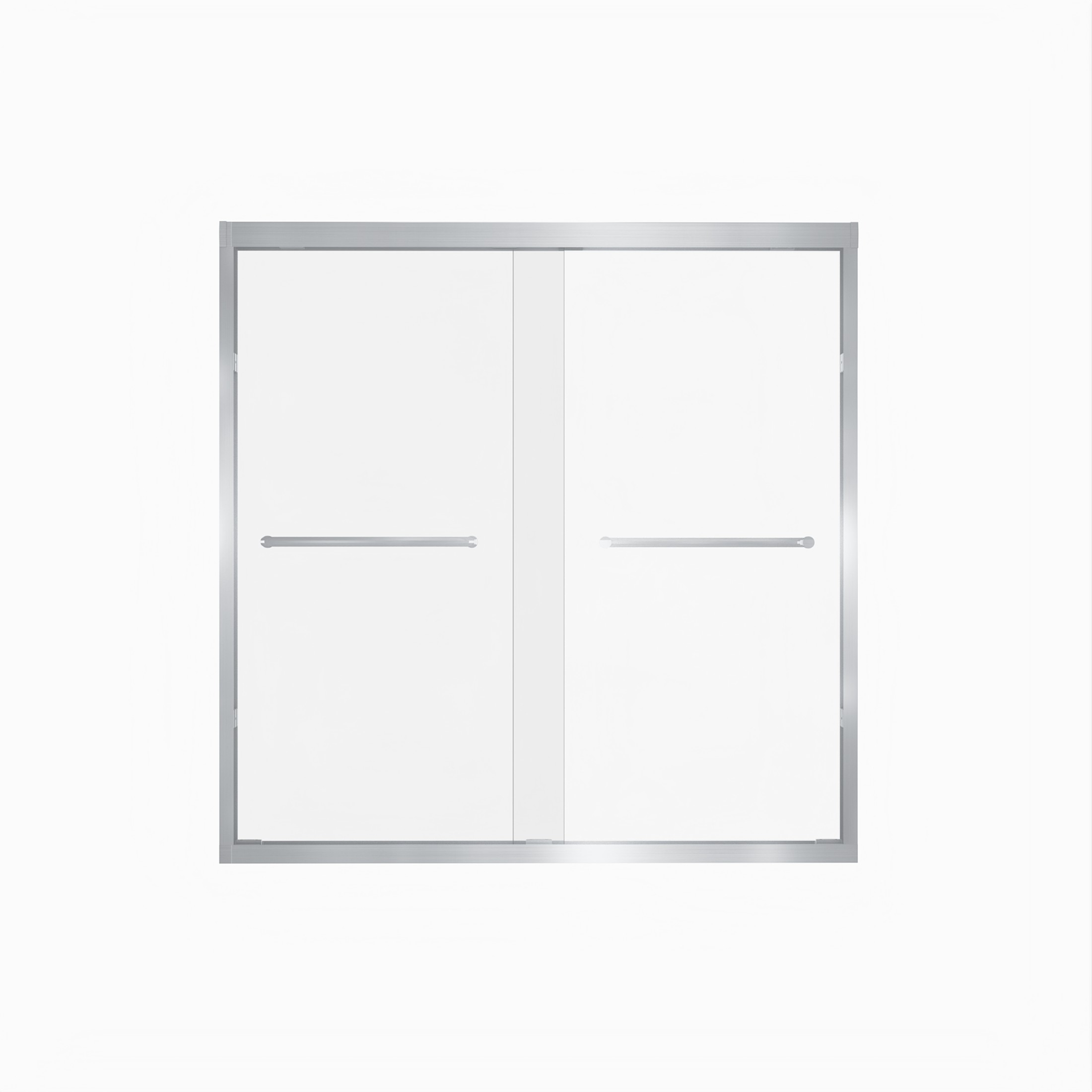 Noble House 60"x60" Double Sliding Shower Door, Aluminum Frame with Tempered Glass, Brushed Nickel Finish