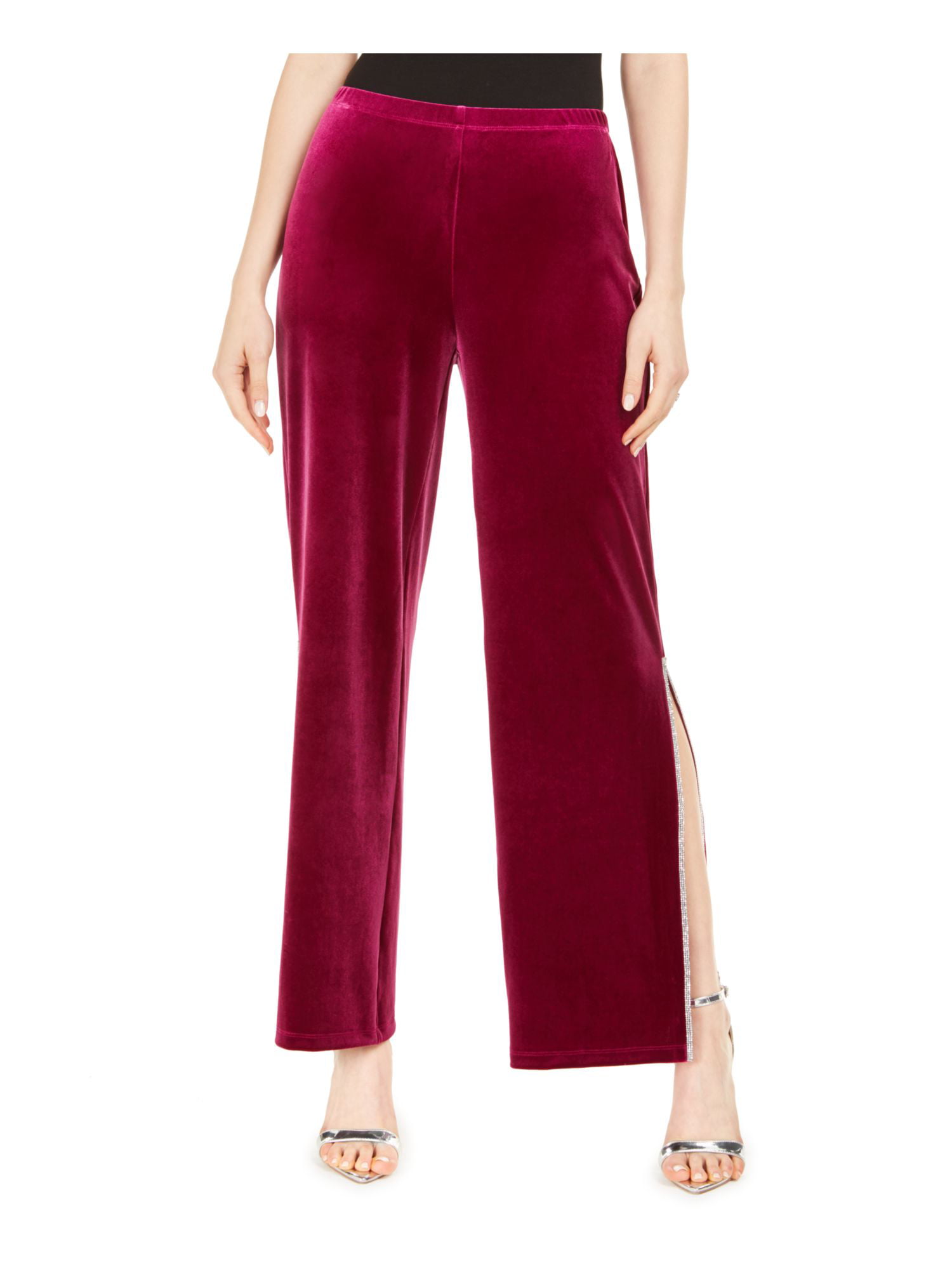 MSK - MSK Womens Maroon Slitted Embellished Velvet Solid Evening Pants ...