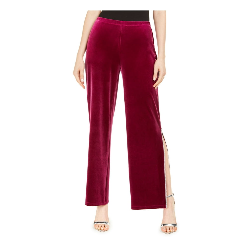MSK - MSK Womens Maroon Slitted Embellished Velvet Solid Evening Pants ...