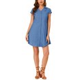 thumbnail image 5 of INSPIRE CHIC Women's Denim Short Sleeve Button Down Belted Shirt Dress, 5 of 6
