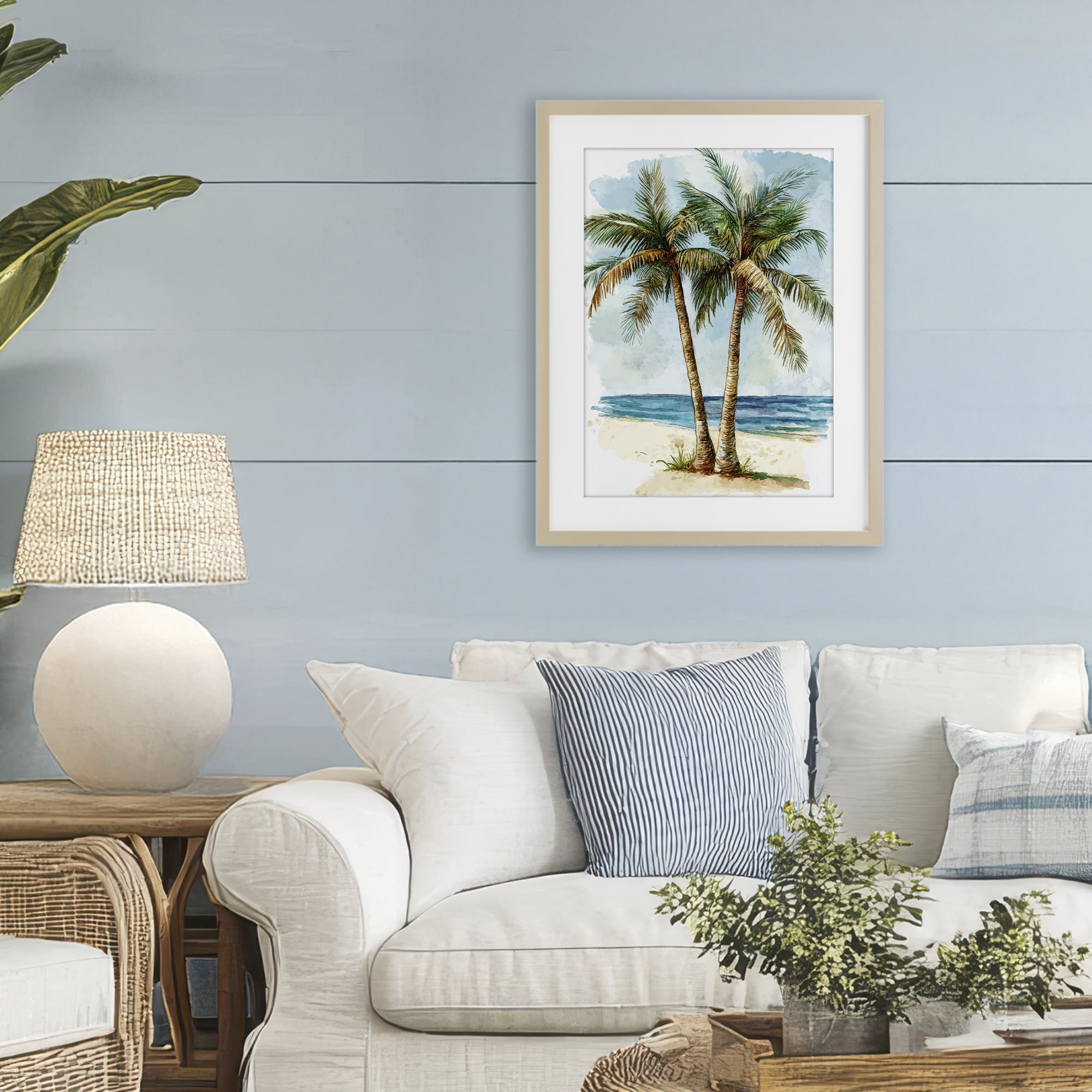 Stupell Industries Illustrated Palm Tree Duo Birch Framed Print Under Glass, design by Petal Prints Design