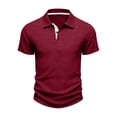 thumbnail image 5 of Ribbed Polo Shirts for Men Summer Casual Button Up Short Sleeve Shirts Textured Collared Cuban Shirt Knit Henley Tops Wine M, 5 of 5