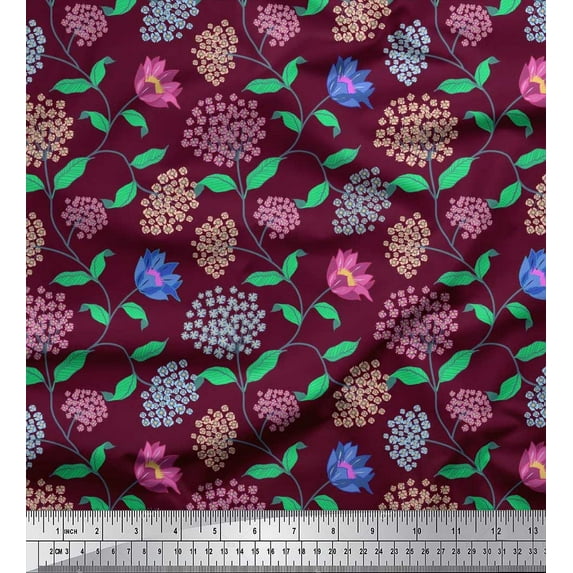 Soimoi Cotton Voile Fabric Leaves & Floral Artistic Printed Craft Fabric by the Yard 56 Inch Wide
