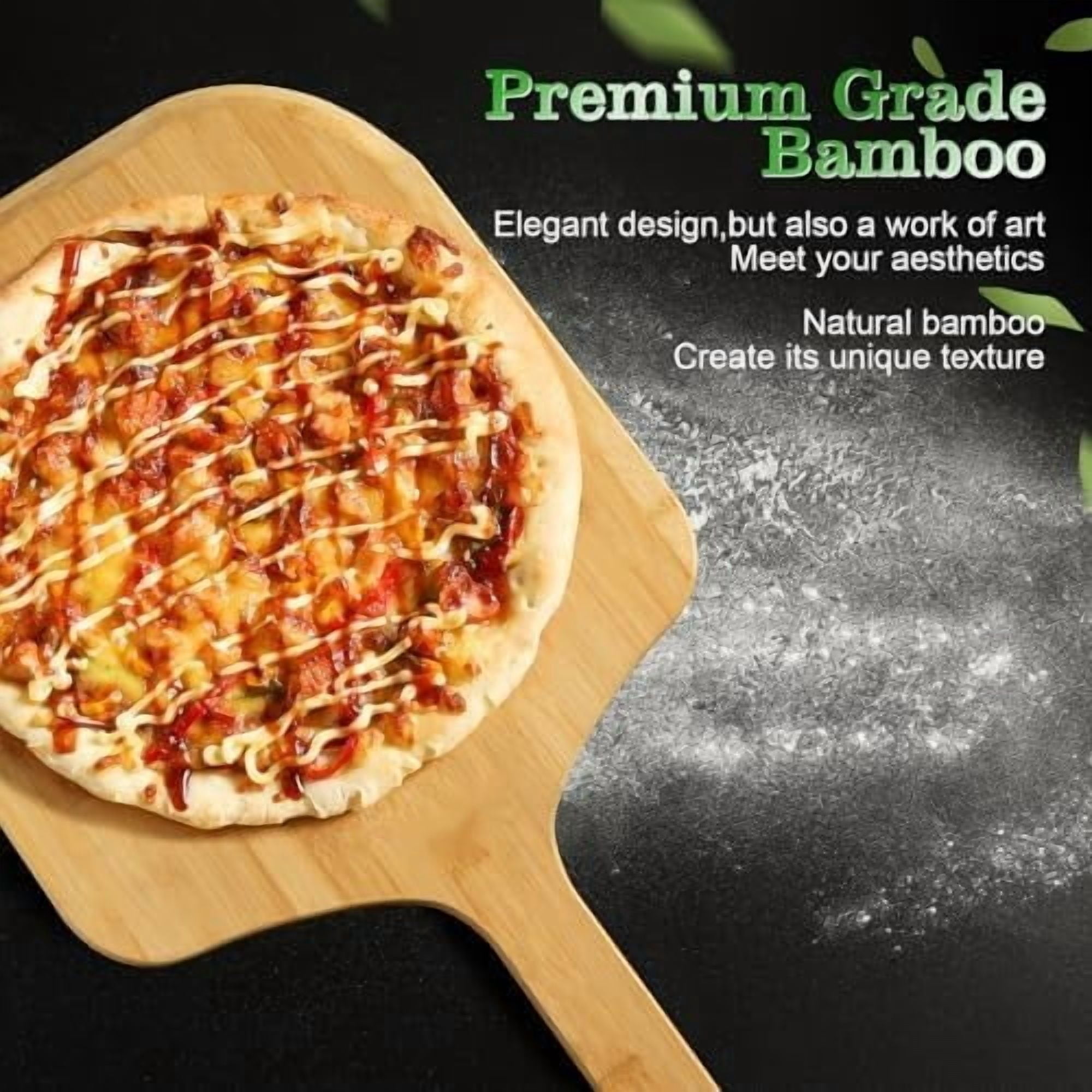 Pizza Peel 14 Inch, Large Bamboo Pizza Paddle Spatula - Wooden Serving Board, Oven Accessory for Baking Homemade, Wood Cutting Board for Cheese Bread Fruit Vegetables