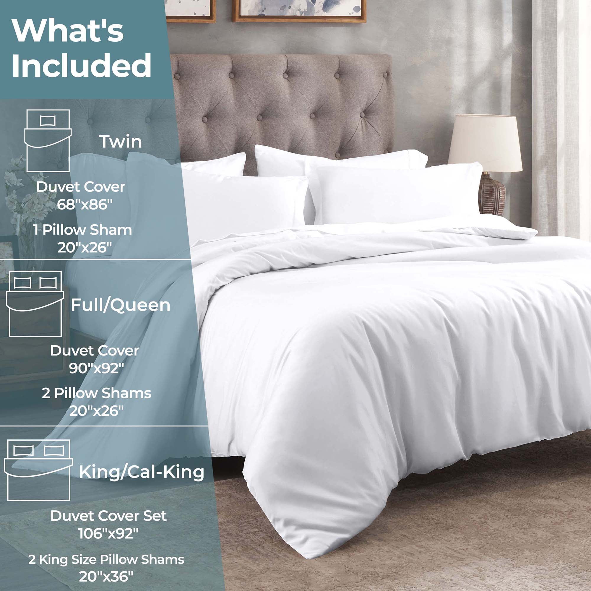 Superior Egyptian Cotton 300 Thread Count Duvet Cover Set, Full/Queen, White