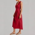 thumbnail image 6 of jtjvou Summer Cotton Linen Tank Dresses for Women 2026 Wrap V Neck Sleeveless Button Waist Flowy Midi Sundress with Pockets Red XXL, 6 of 6