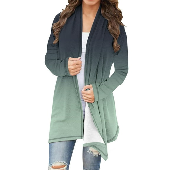 Amidoa Long Sleeve Cardigans for Women Open Front Lightweight Comfort Long Gradient Color Cardigans Women's Sweaters L