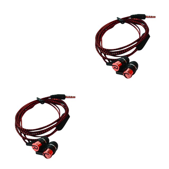 Transemion Écouteurs 3,5 mm Câblés, Basses Puissantes, Micro, Fil en Silicone Tissé Antigel, Écouteurs Rouges, Ensemble de 2
