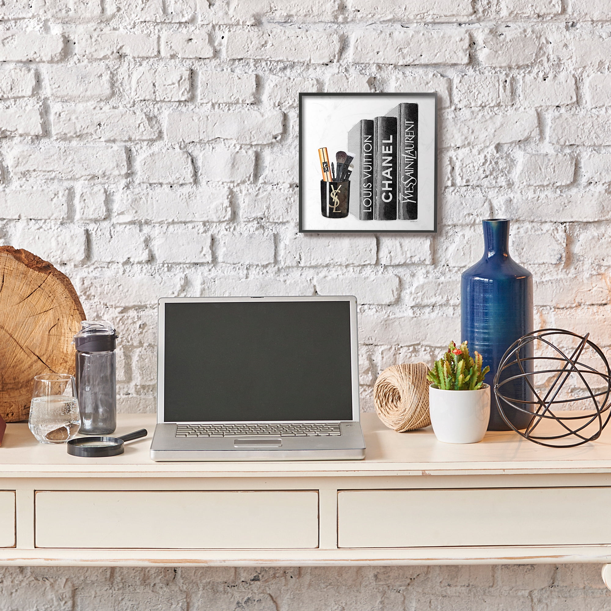 Stupell Industries Fashion Designer Makeup Bookstack Black Watercolor Framed Wall Art by Amanda Greenwood