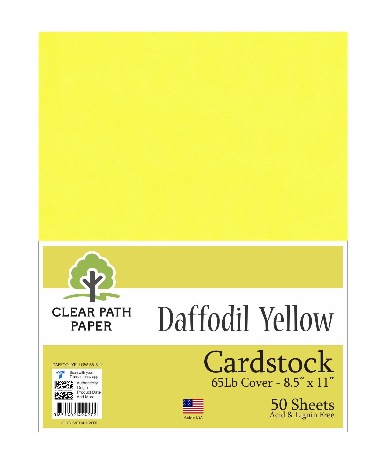 50 Sheets 65Lb Cover 8.5 x 11 inch Daffodil Yellow Cardstock 