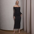thumbnail image 1 of Vestido de otoño sexy y elegante, vestido largo tipo tubo con mangas largas y malla tostada, 1 of 5