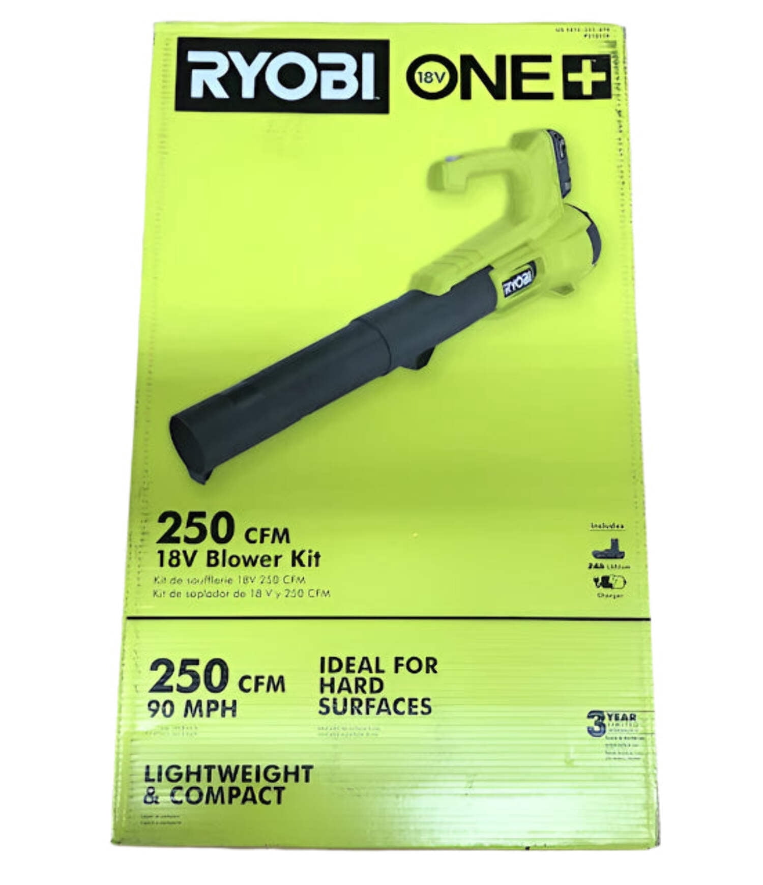 RYOBI ONE+ 18V 90 MPH 250 CFM Cordless Battery Leaf Blower/Sweeper with 2.0 Ah Battery and Charger