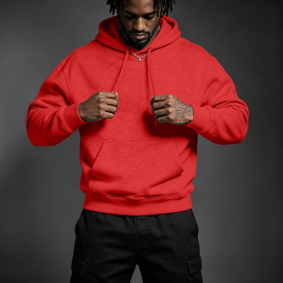 TOMVIGX Mens Hoodies Pullover Casual Fleece Oversized Fall Sweatshirt Lightweight Baggy Tops Outdoor Daily Wear with Kangaroo Pocket L
