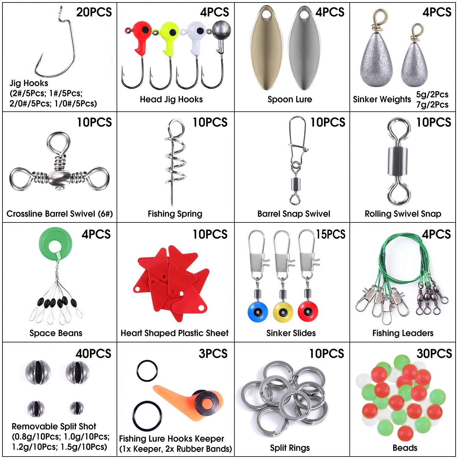 (Weiyi-EC)-- 188Pcs Fishing Accessory Kit Portable Fishing Set Including Jig Hooks Sinker Weights Spoon Lure Removable Split Shot With Tackle Box For Fathers Day Gift **--（ 6lop';k）