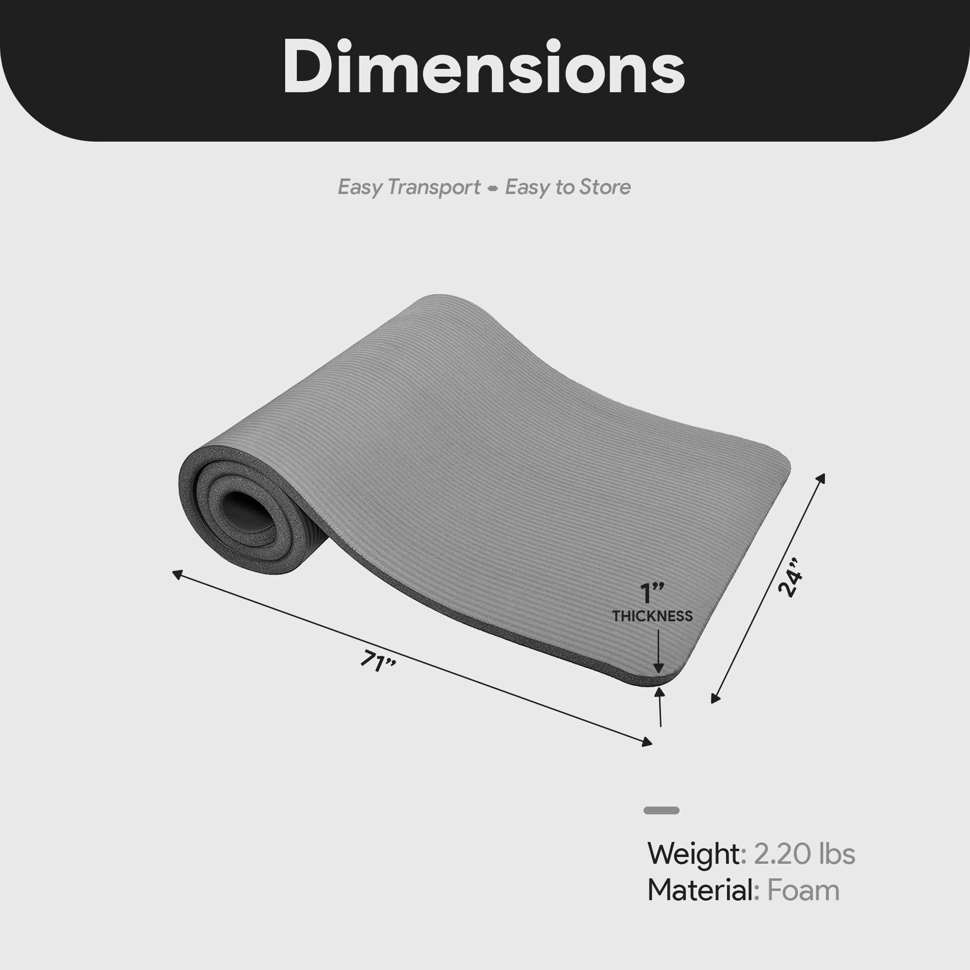 BalanceFrom All-Purpose 1-Inch Extra Thick High Density Anti-Tear Exercise Yoga Mat with Carrying Strap, Gray