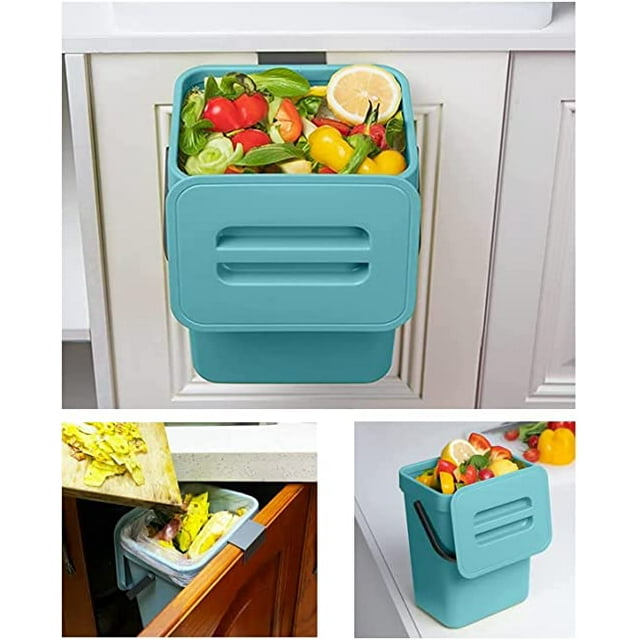 Jinsinto Small Kitchen Compost Bin - 5L Kitchen Counter Top Trash Can with Lid for Kitchen Waste Composter - Indoor Kitchen Trash Can (Blue)