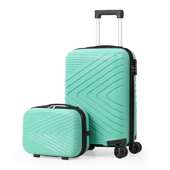2PCS Lightweight PP Luggage Set with 360°Spinner Wheels and Zippers, Green