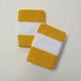 thumbnail image 4 of Couver Terry Cloth Two Color Striped Wrist Sweatbands, Golden Yellow White Golden Yellow, One Size, 2 Pairs, 4 of 8