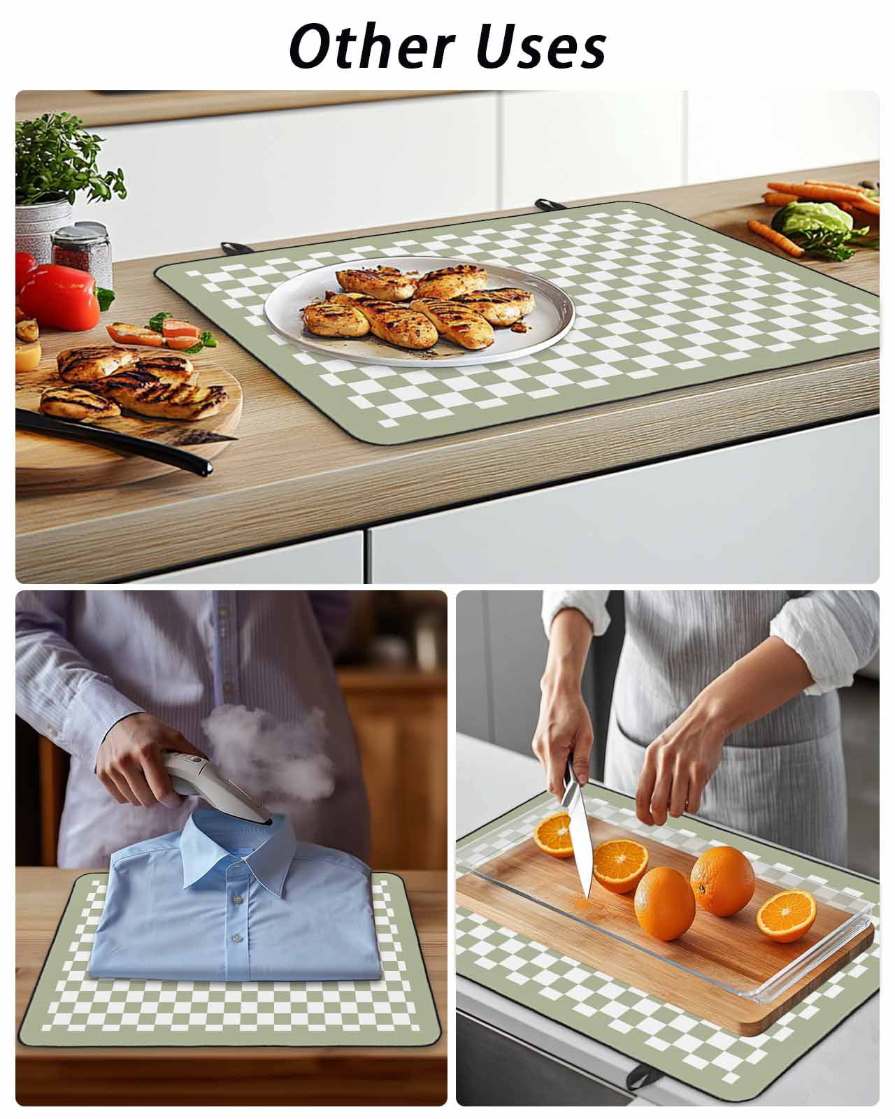 Stove Top Covers for Electric Stove, Sage Green Plaid Glass Stovetop Cover Protector, Farmhouse Green White Checkered Lace Induction Cooktop Protector Oven Mat for Kitchen Countertop 28.5"x20.5"