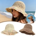 thumbnail image 6 of Colorful Beaded Straw Sun Hat for Women – Foldable Wide Brim Beach Hat with Adjustable Chin Strap, Summer Vacation UV Protection Bucket Cap, 6 of 6