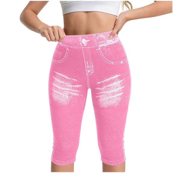 BaoFuBaoMei Yoga Pants Women Plus Size Stretchy Capris Leggings Soft Printed Pants Summer Casual Trousers