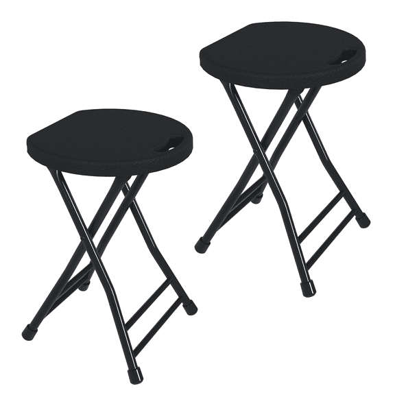 OROFULL 18 inch Folding Stool 2 Pack with Heavy Duty Steel Frame& Built-in Handle for Indoor Outdoor Dorm Kitchen Camping Church,Black
