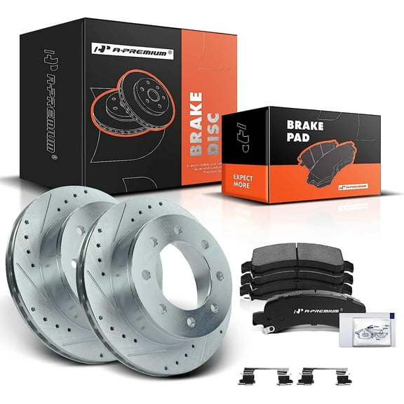 A-Premium 12.99 in (330mm) Rear Drilled and Slotted Disc Brake Rotors   Ceramic Pads Kit Compatible with Chevrolet & GMC Models - Express 2500 06-19, 3500 12-19, Savana 2500 06-20, 3500 03-20, 6PC Set