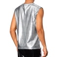 thumbnail image 3 of INSPIRE CHIC Metallic Vest for Men's Disco Shiny Sleeveless Crocodile Pattern Tank Top M Silver, 3 of 4