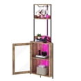 thumbnail image 4 of Dextrus Corner Bar Cabinet Modern Tall 5 Tier with Door LED Light Power Outlets Glass Holder Gray Oak 1-Pack, 4 of 9