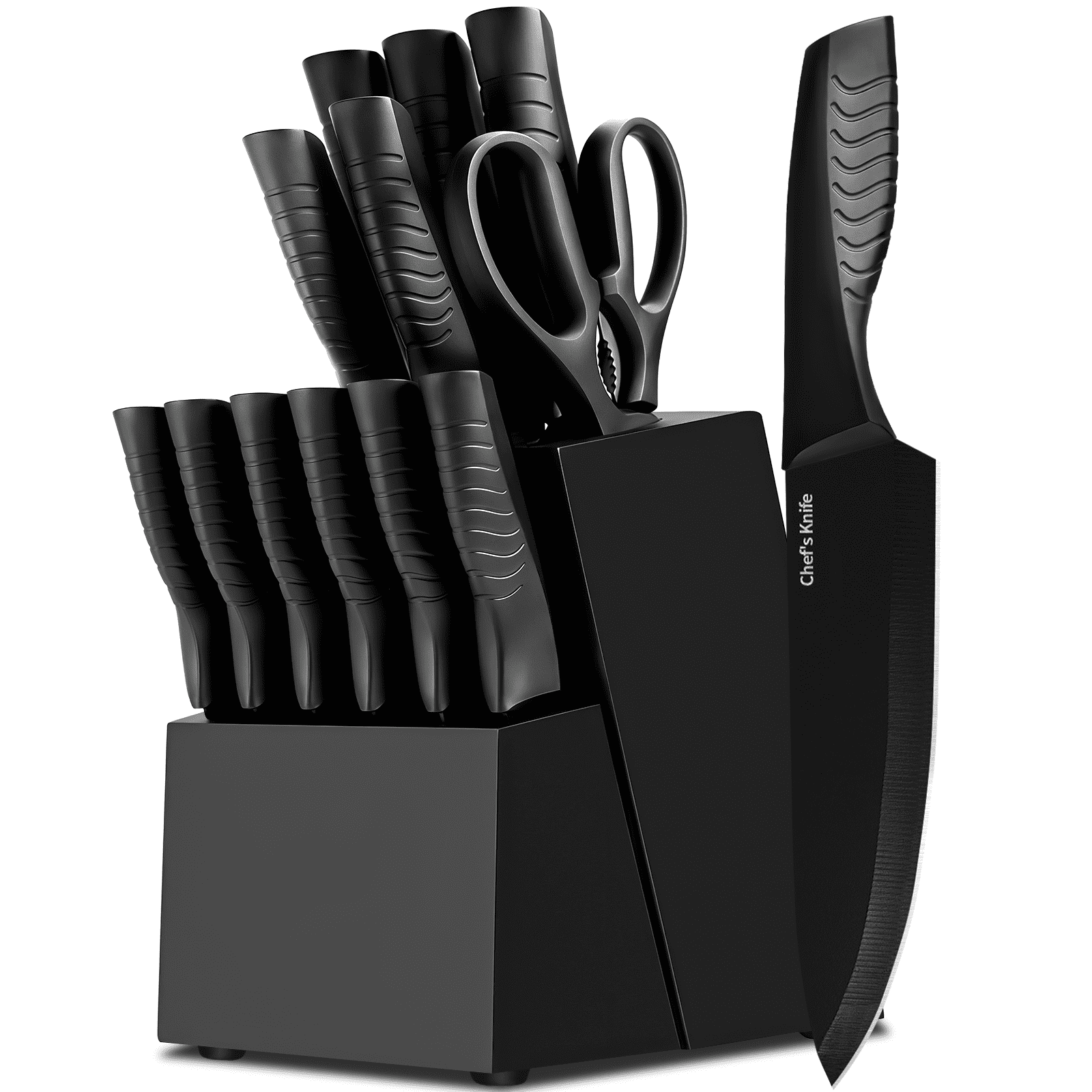 FXXNNN Knife Set, 13PC German Stainless Steel Knife set with Rust Resistant Design, Dishwasher Safe, Ergonomic Handles, Black
