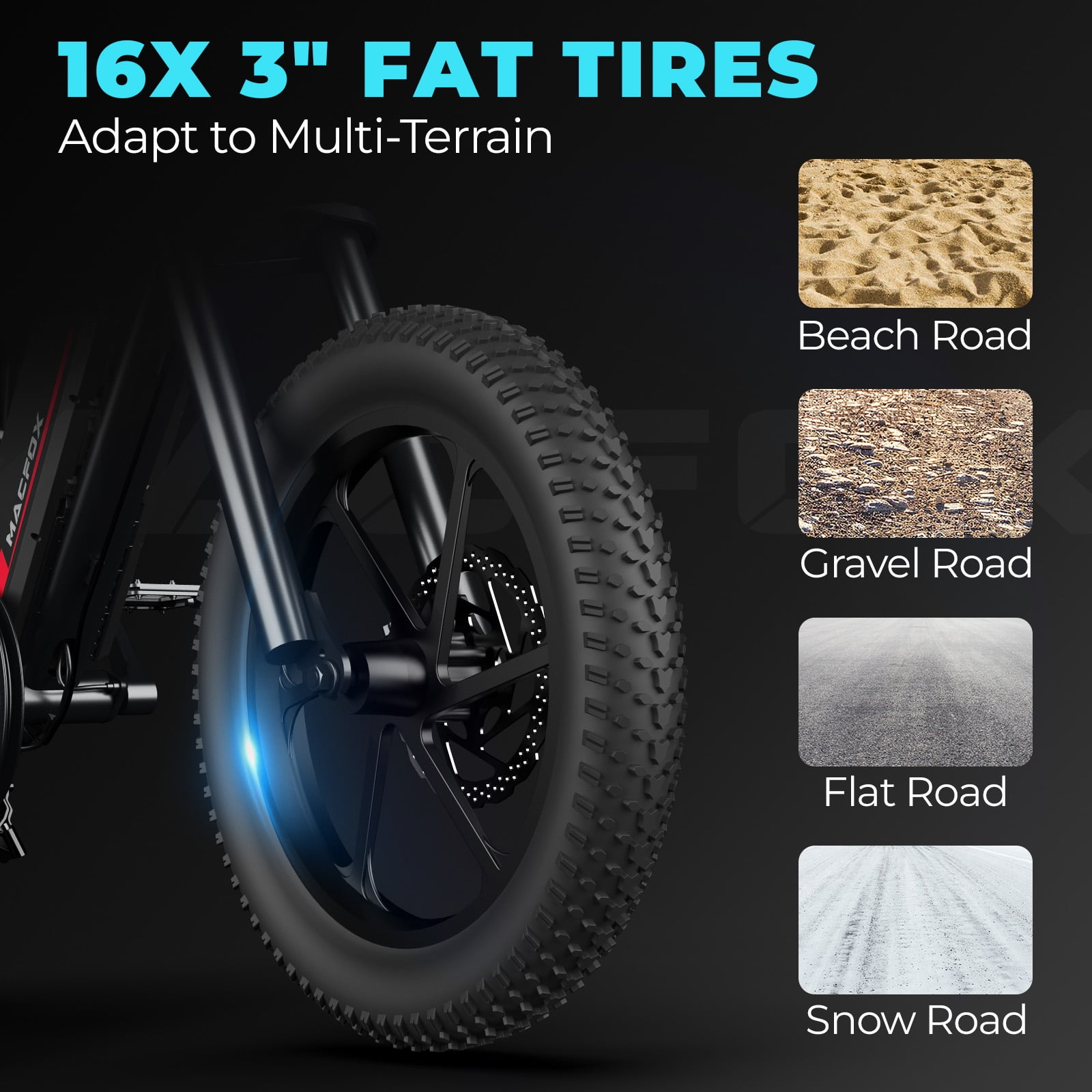 MACFOX Mini Fat Tire Electric Bike, 16" Fat Tire Electric Bicycles Up to 16MPH & 23 Miles with Retro Motorcycle Design, Removable Battery, Ebike 250W/36V/7.8Ah, 42N.m Max Torque, Ages 12+
