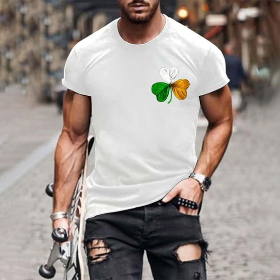 COSFO Workout Mens T Shirts Crew Neck Short Sleeve St Patricks Day Cotton Basic Tops Classic Fit Pullover Breathable Mens Graphic Tees
