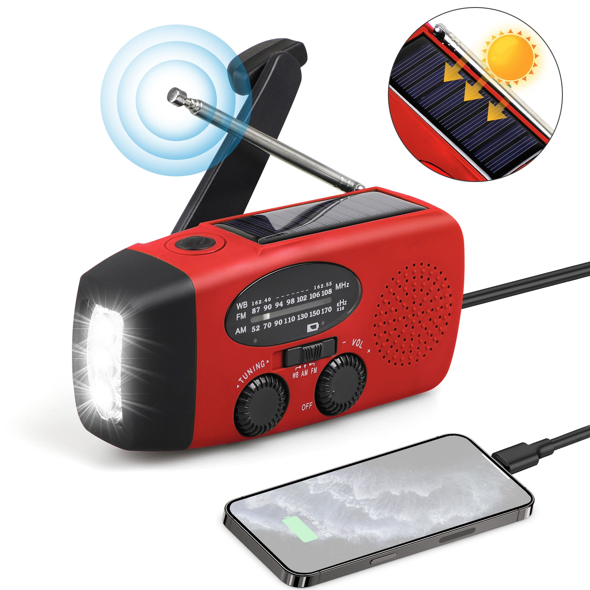 TSV Hand Crank Emergency Radio, Portable Radio Solar Powerd AM FM WB NOAA Weather Radio with SOS Alarm, Cell Phone Charge