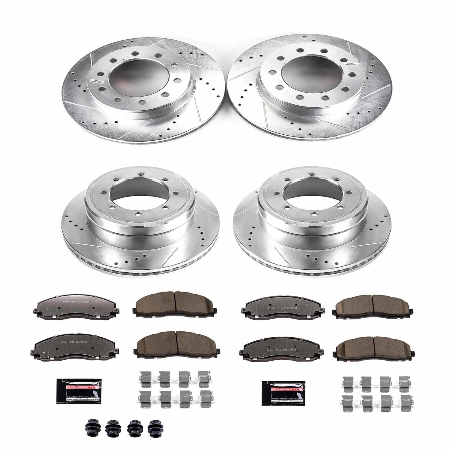 PowerStop Front and Rear Z36 Truck & Tow Carbon-Fiber Ceramic Brake Pad and Drilled and Slotted Rotor Kit Fits: FORD Select Models K8027-36