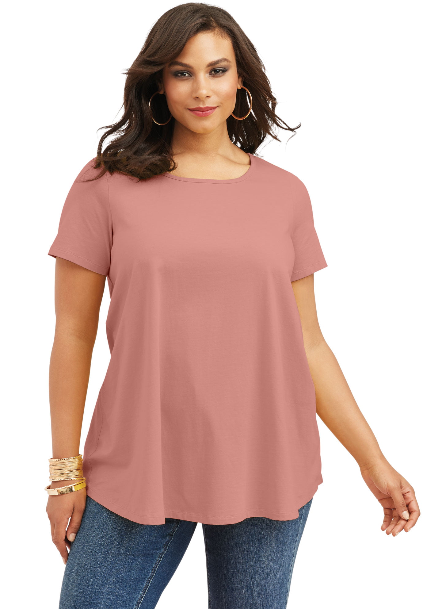 Roamans Roamans Plus Size Swing Ultimate Tee With Keyhole Back T