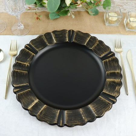 

Efavormart Set of 6 - 13 Round - Black Plastic Charger Plates With Waved Scalloped Rim for Wedding Outdoor Receptions Banquets Holiday Dinner plates Chargers