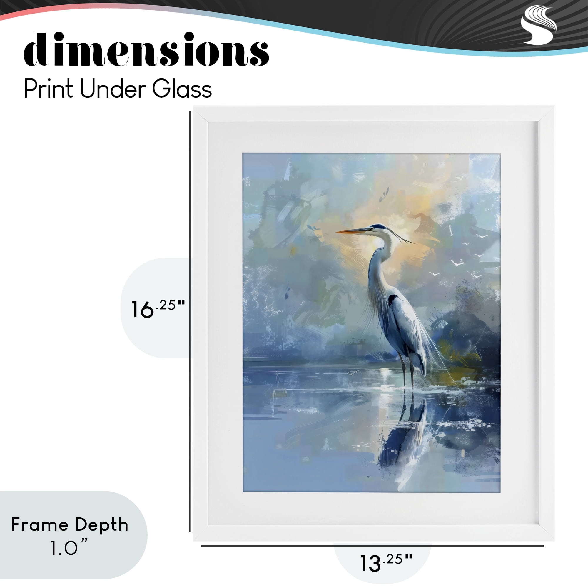 Stupell Industries Tranquil Heron with Dawn Glow White Framed Print Under Glass, design by Creative Studio