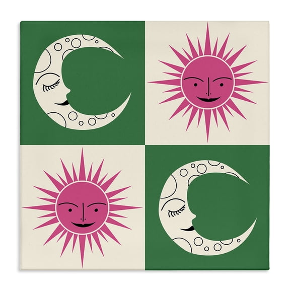 Stupell Industries Mid-Century Checkered Moon & Sun Canvas Art, 17 x 17, by Carrie Cantwell