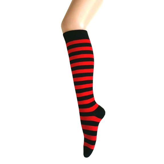 Zebra Stripes Knee High Tube Vintage Socks For Women and Girls in Black with Red Color