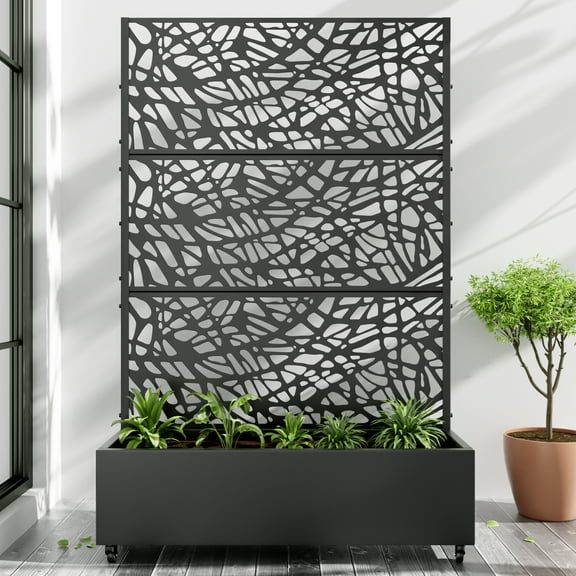 MAYEERTY 72"x47" Metal Rectangle Raised Garden Bed with Trellis, Outdoor Planter Box for Vine Climbing Plants, Black