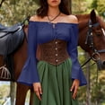 thumbnail image 4 of Soki Womens Renaissance Victorian Peasant Ruffle Smocked Waist Boho Pirate Shirt Blouse Cosplay Costume, 4 of 9