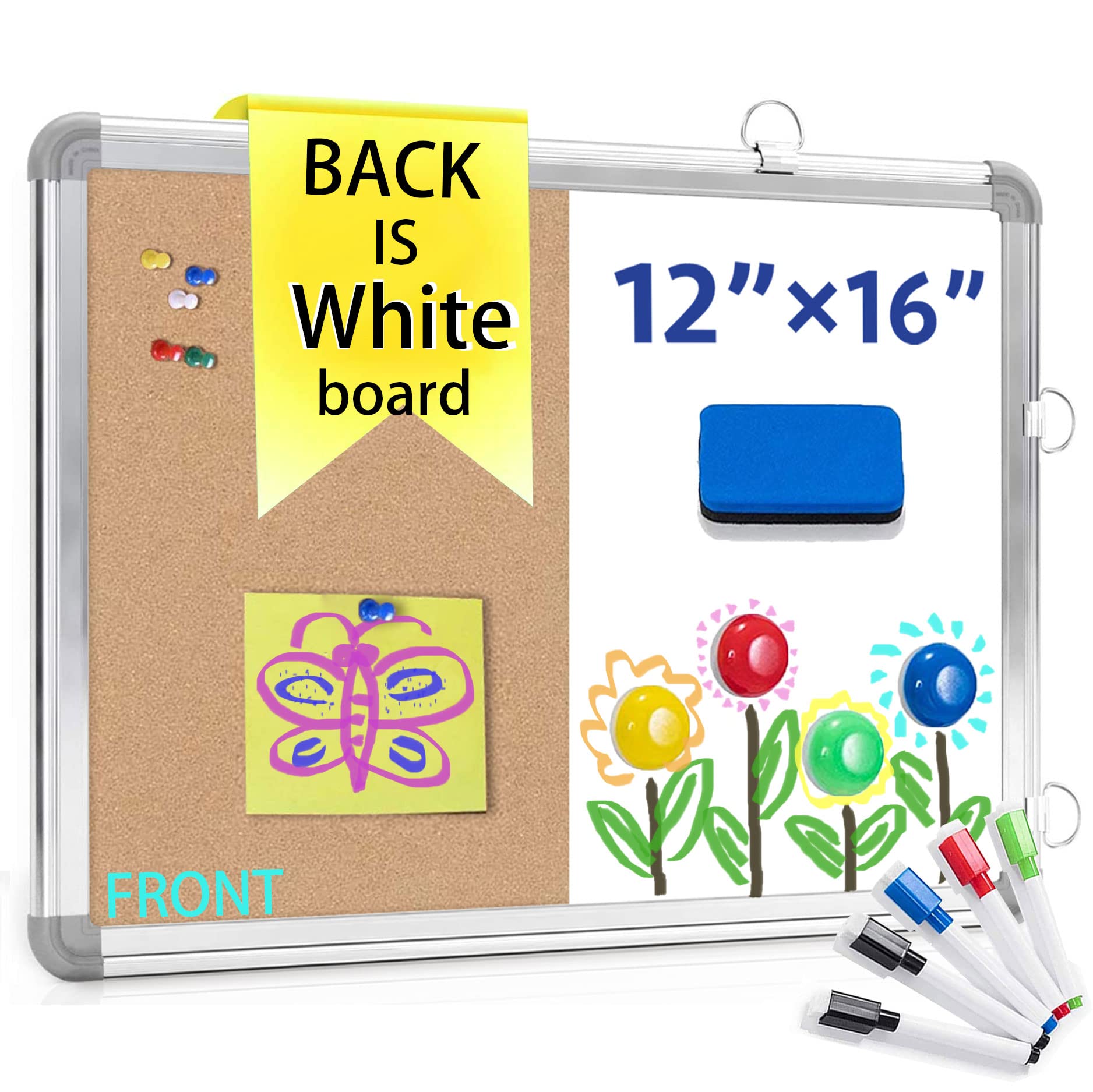 Combination White Board & Cork Board , 12" x 16" Hanging Bulletin Combo