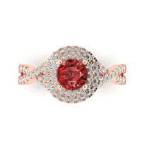 1.3125 ct Round Cut Natural Garnet Solitaire with Simulated Diamond Accents 18K Rose Gold Womens Engagement Ring