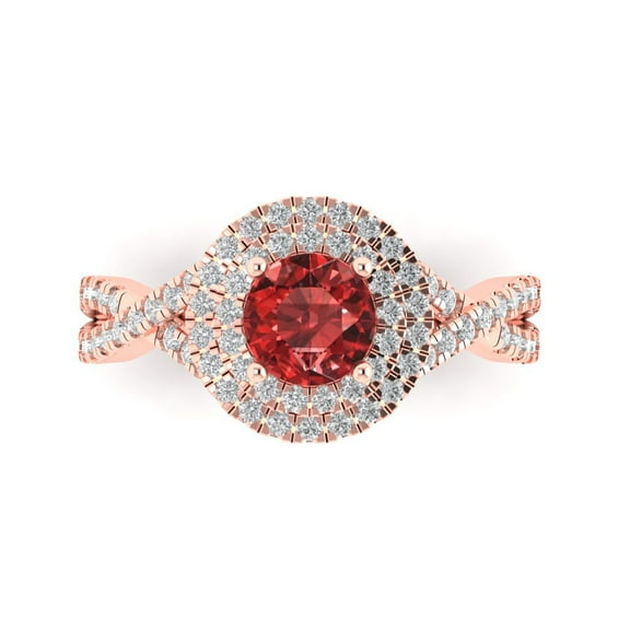 1.3125 ct Round Cut Natural Garnet Solitaire with Accents Engagement Ring for Women in 14K Rose Gold